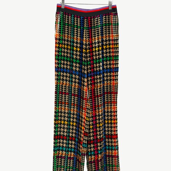 Etro Beige & Black Multicoloured Houndstooth Velvet Pants - Picture 1 of 9
